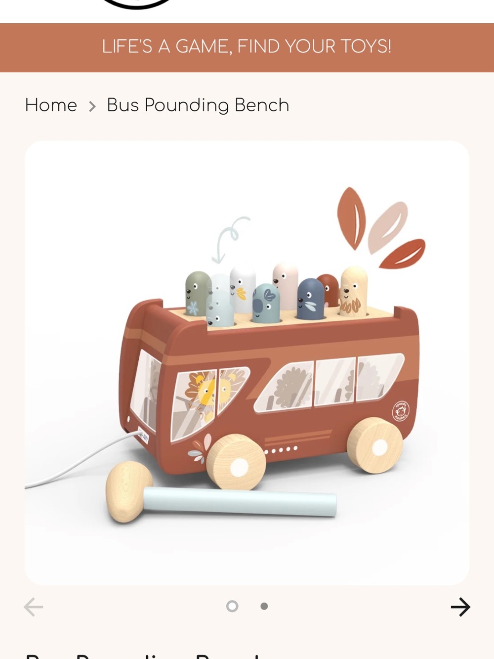 NWT Wooden Kids Pounding Bus Toy – Rust & Pastel Multi